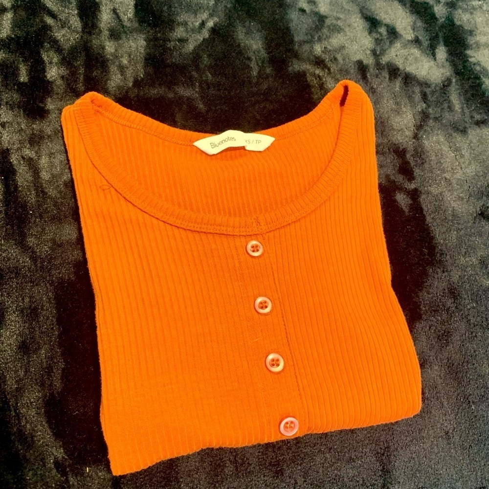 ⚡️Bluenotes Ribbed Button-Front Top - Orange - Size XS - Picture 6 of 7